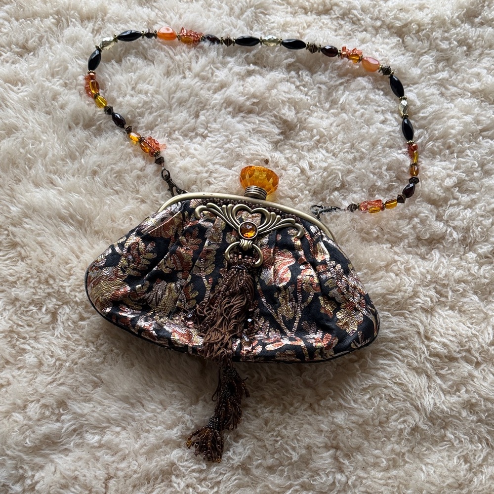 Mary Frances Beaded Floral Clutch with Tassel